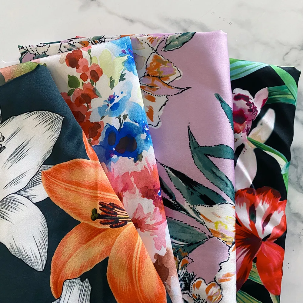 Hot sale free sample  polyester  digital floral  chiffon satin print fabric manufacturer for fabrics