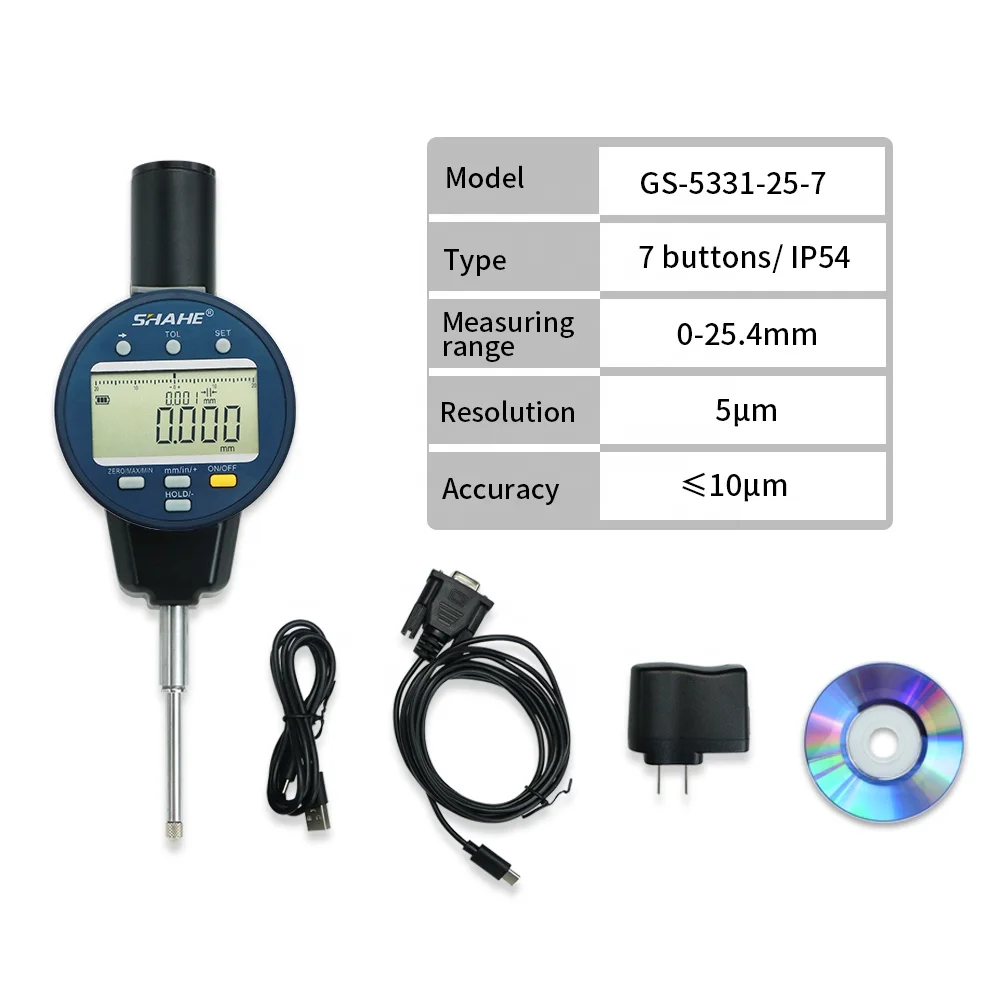 SHAHE NEW Metric/Inch 0-25.4mm 0.01mm Electronic Indicator with Rechargeable Battery Waterproof Digital Dial Indicator