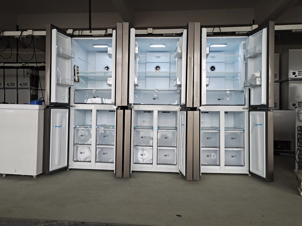 Four door luxury solar dc home refrigerator -BCD-418 stainless steel french style food refreshness cooling for vegetables,fish