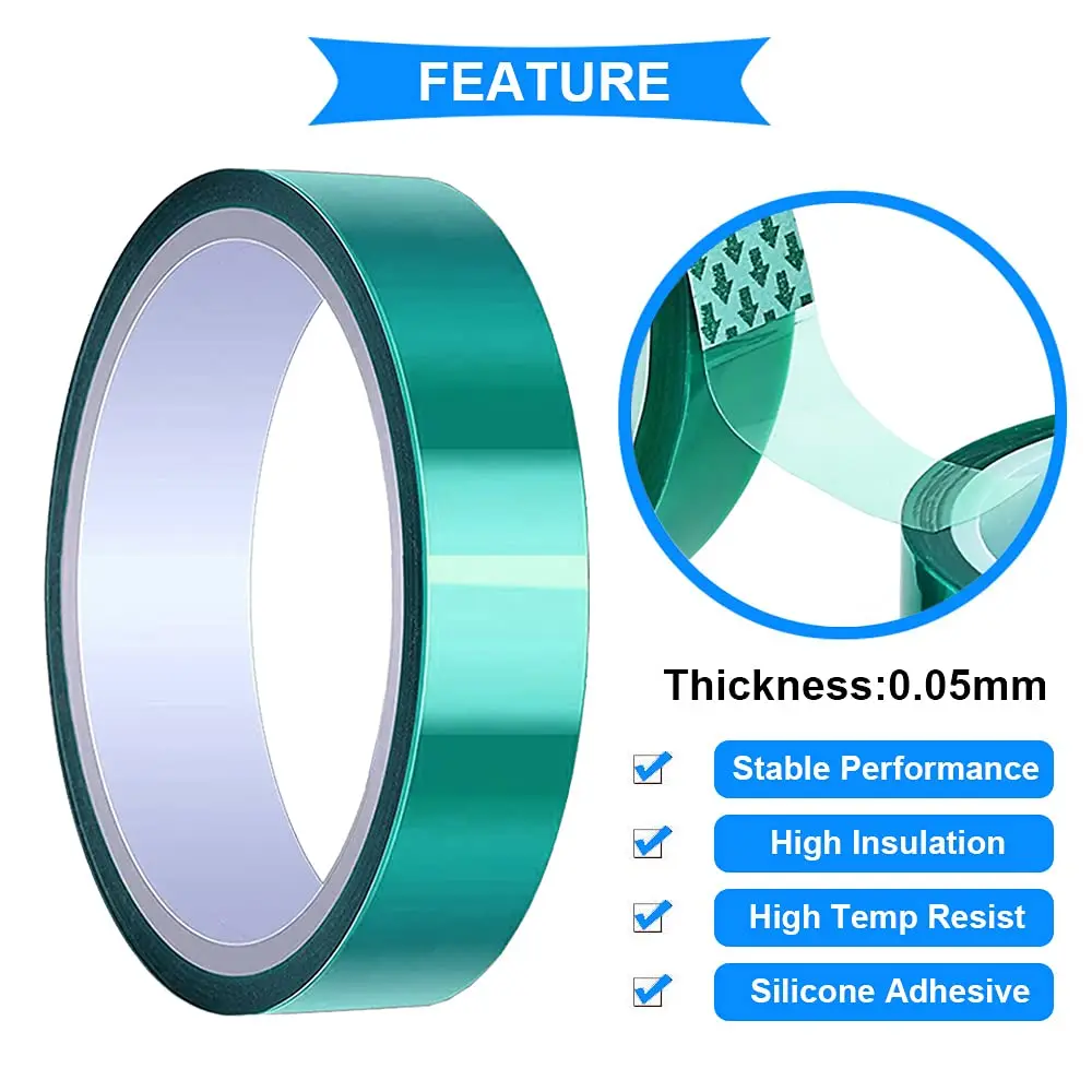 Custom Green PET Tape Polyester High Temperature Masking Tape  with Silicone Adhesive for Painting, Anodizing, Circuit Boards
