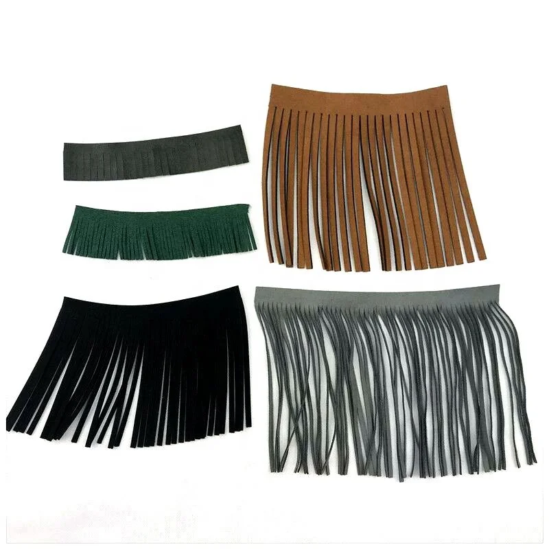 eco-friendly black long leather fringe trim for dress