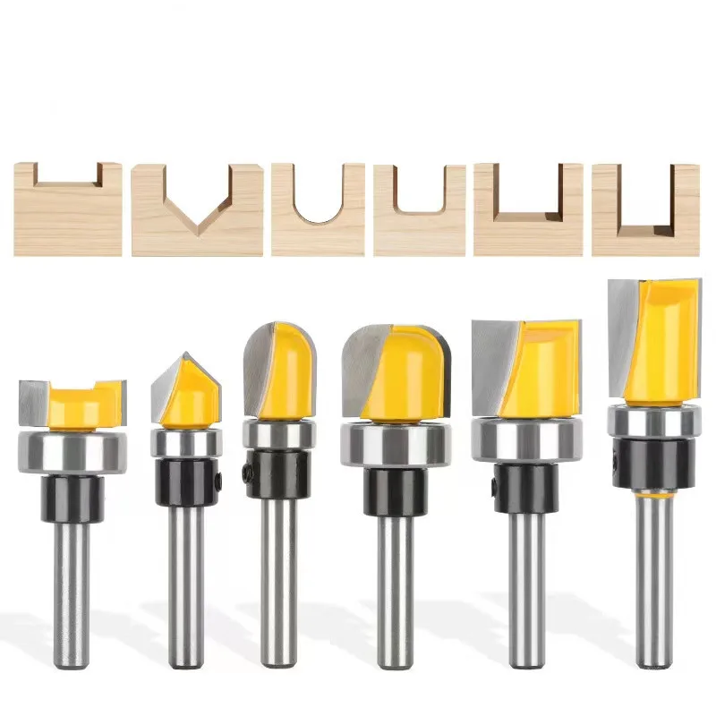 1/4 6 Shank Bearing Router Bit Pattern Bit V Type Ball Nose Clear Bottom Bits with Bearing Carbidetips Milling Cutter