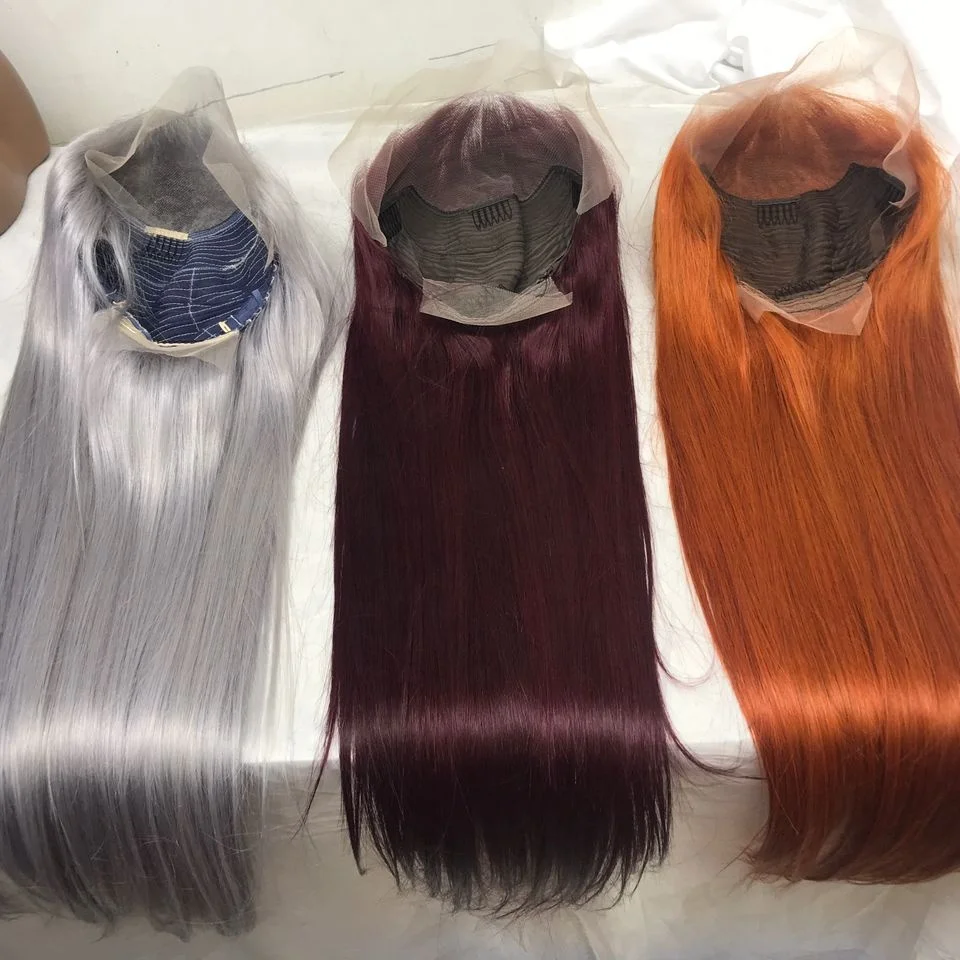 Xuchang Peruvian Human Hair Wigs 360 Full Lace,13X6 Hd Human Hair Lace Front Wig,613 Grey Red 99J Burgundy Ginger Color Wig