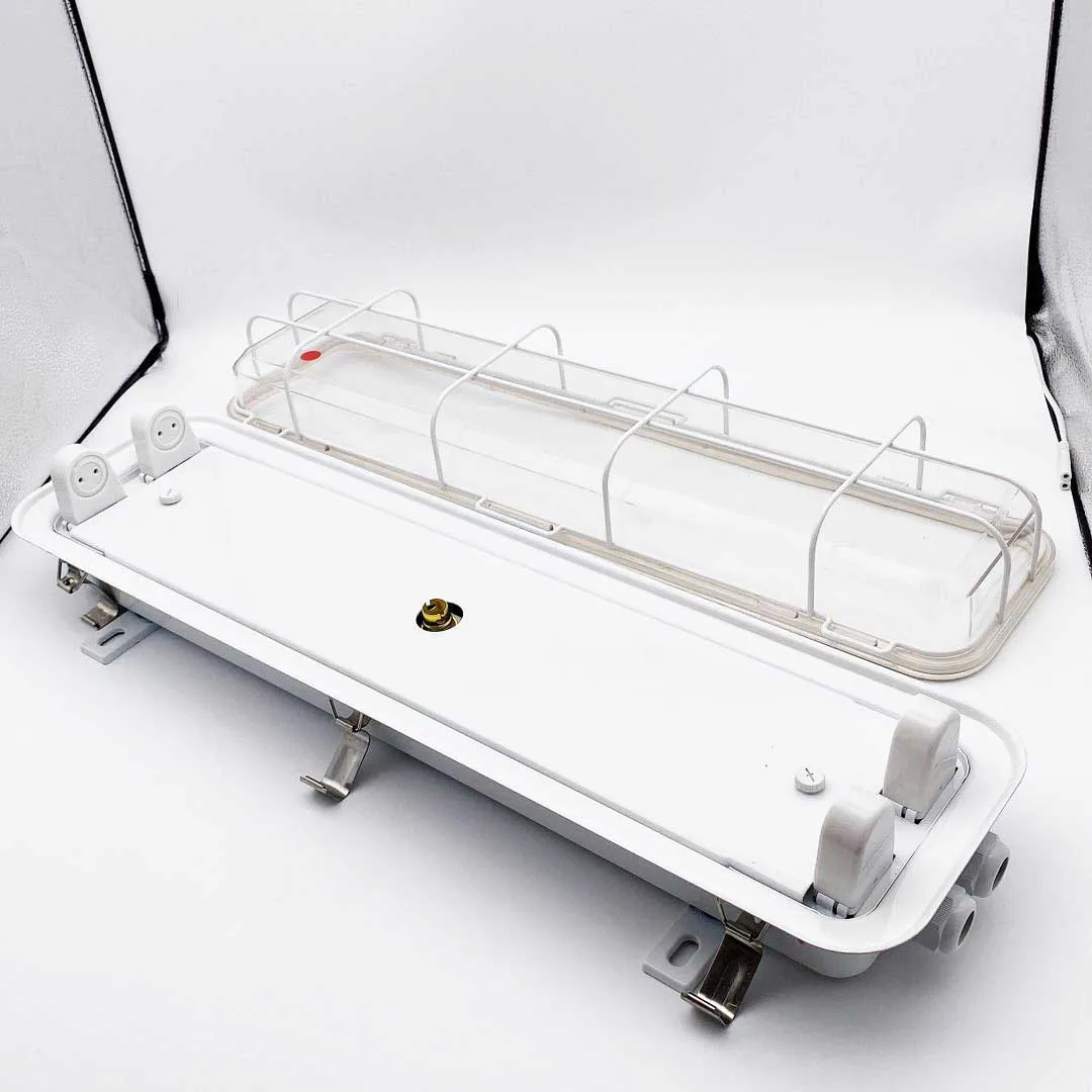 Outdoor t8 tube pendant waterproof 2 x18w marine fluorescent light with emergency lamp holder JCY22-2EF