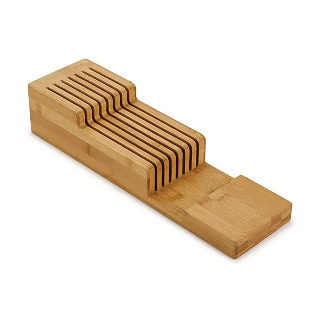 Custom bamboo universal knife block storage organizer kitchen utensils wooden knife holder for drawer