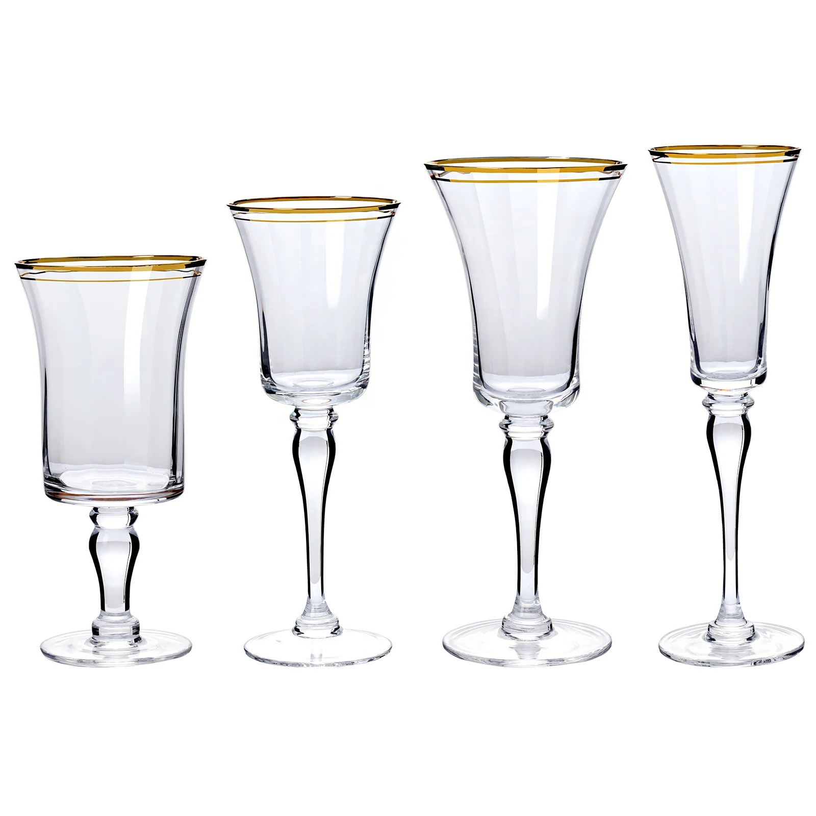 Wholesale 4PCS Set Elegant Crystal Practical Gold Rimmed Red Wine Cocktail Champagne Glasses for Wedding Parties