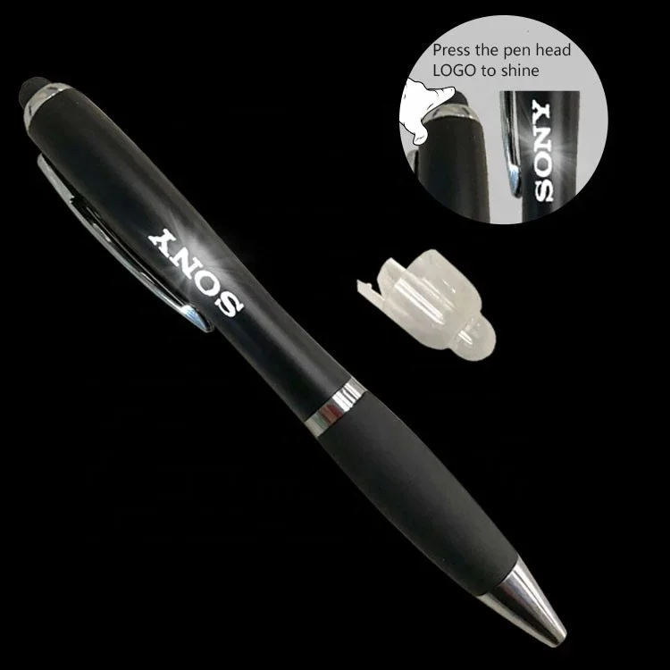 new 3 in 1 custom logo gift ballpoint led glow mobile touch pen stylus promotional pen light ballpoint pens with logo