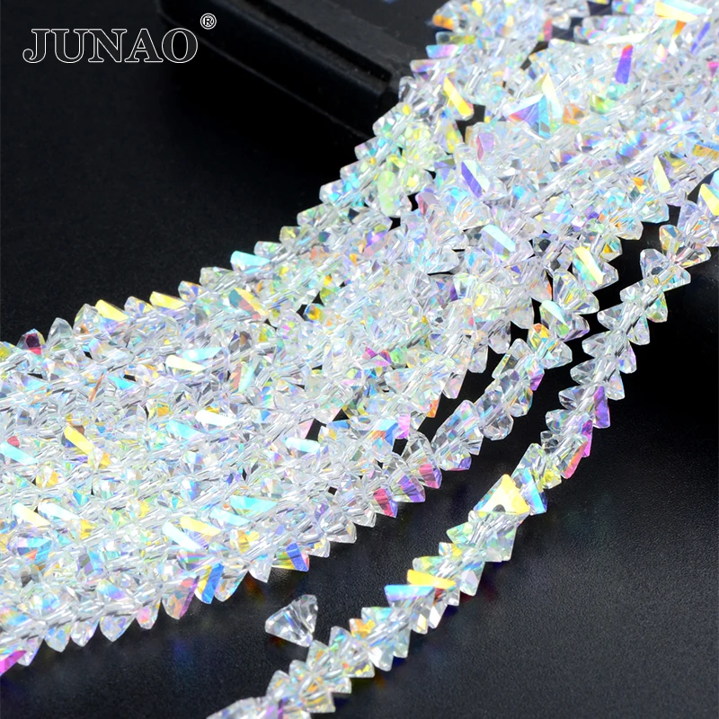 JUNAO High Quality Shiny 4mm Crystal String Beads Glass Transparent AB Stones Chain Triangle Gemstone Beads For Clothes Tassels
