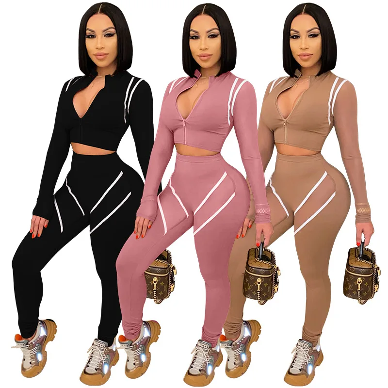 
2021 Wholesale Fall Set Women Clothing Solid Sportswear Ladies 2 Piece Set Women Yoga Set 