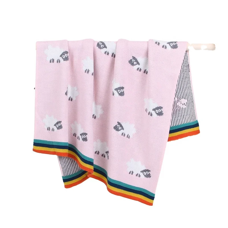 
Best Selling Cute Cartoon Baby Quilt Blanket Sheep Breathable Knitted Newborn Swaddle Wrap Baby Blanket 