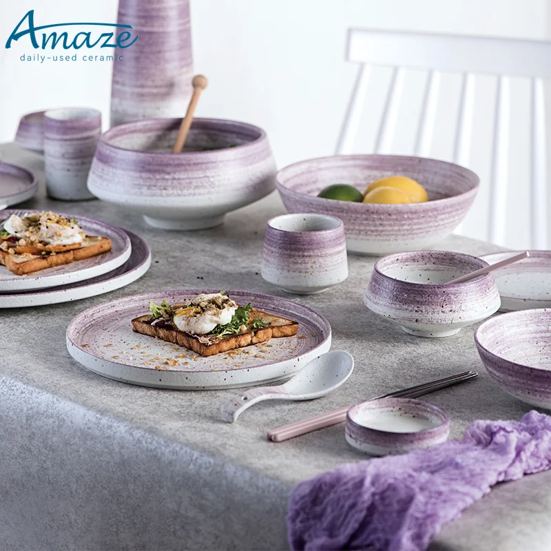 Wholesale nordic style hand painted blue ceramic kitchen dinner set dinnerware tableware set for restaurant home