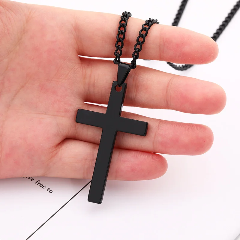 Cheap Gold Silver Black Plated Cross Necklace Stainless Steel Prayer Choker Cross Pendant Necklaces For Men Jewelry