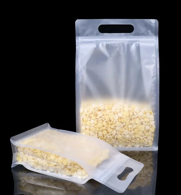 Food Grade Frosted Flat Bottom Nut Packaging Pouch transparent packing bags With Handle