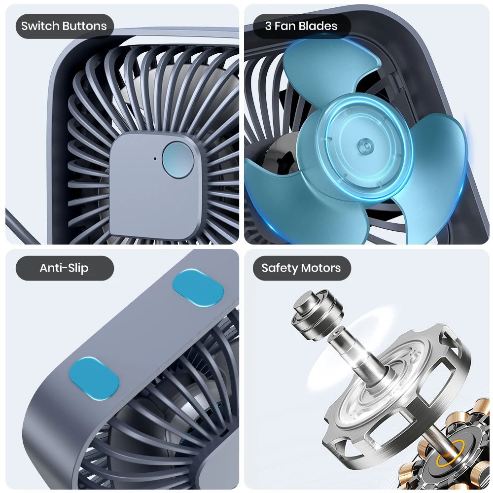 TOPK K50 2024 New Design USB Mini Table Fan Mute Large Wind Low Noise Desktop Fan Mini Fan