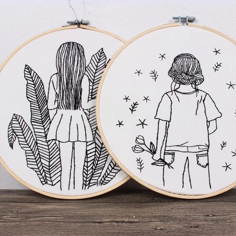Home Decor Printed Needlework Cross Stitch Set Sewing Art Wall Embroidery Painting Sketch Easy DIY Embroidery Kit for Beginner