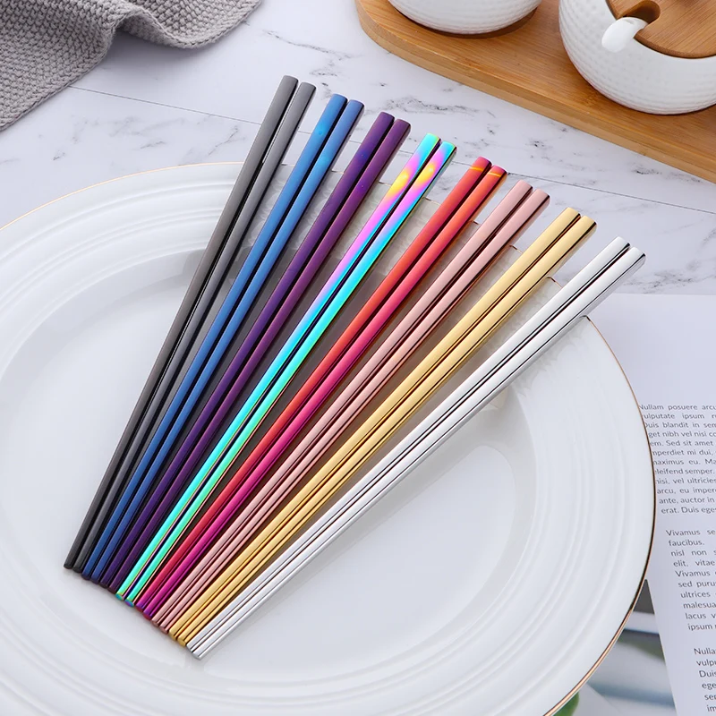 Flatware logo Japanese Copper Chopsticks Stainless Steel Titanium Reusable Chopsticks