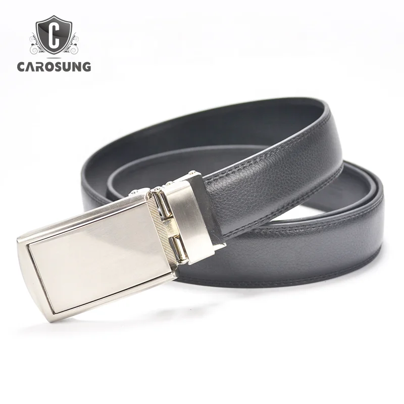 Carosung Slide Release Chrome Brushed Buckles Custom Leather Belts for Men Automatic Buckle in 32mm
