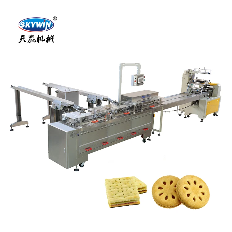 Skywin Industrial High Speed Two Rows Cream Jam Filling Biscuit Cookie Sandwiching Machine With Flow Pack