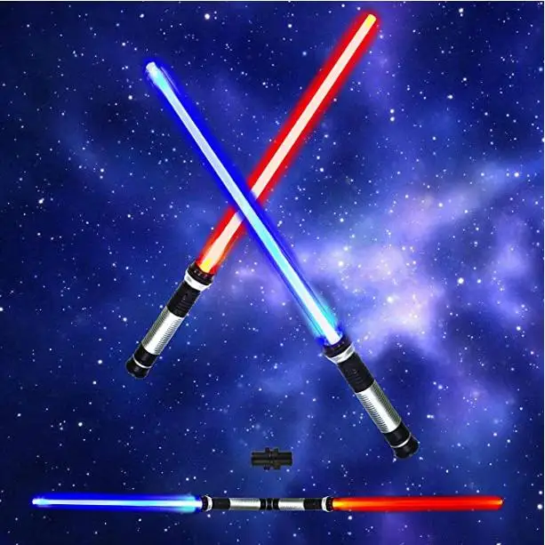 2-in-1 Stretch Retracted  Light Up Saber Sword Realistic Handle LED Dual  Swords  with  FX Sound for  Fighters Warriors