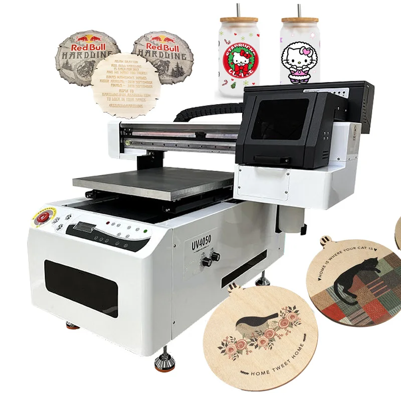 XP600 Print Head automatic UV Flatbed Printing Machine 4050 For kinds of flat items bottles mugs wood box UV Flatbed printer