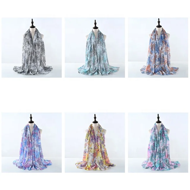 New Style Floral Printed Chiffon Hijab Women Muslim Hijabs Colorful Printed Scarves Free Sample