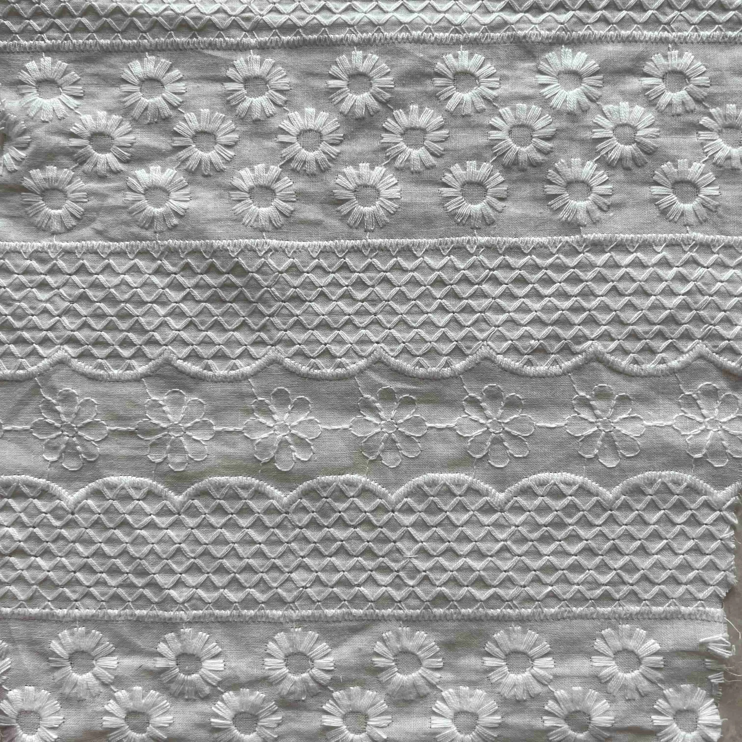 China textile white scallop eyelet beautiful pattern 100 cotton bridal lace embroidery fabrics for women