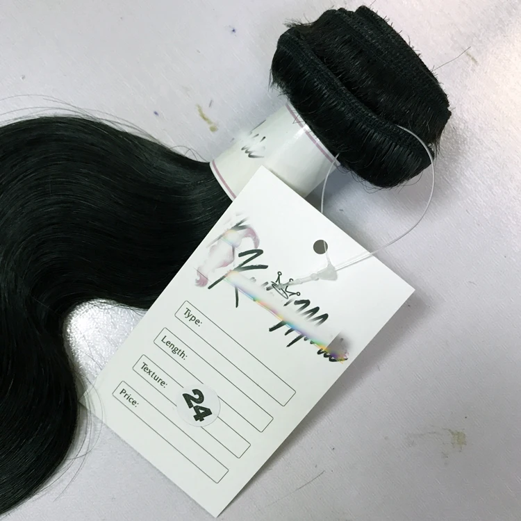 Custom products labels printing recycled paper hang tags, wig bundle hair extensions hang hair tags