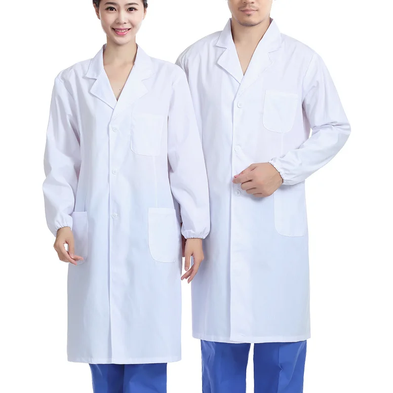 Cotton Polyester Hospital Unisex White Doctor Nurse Uniform Dress Smock Medical Surgical Lab Coat