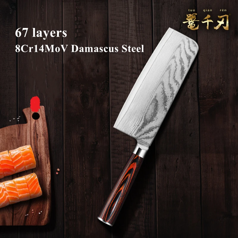 67 Layers Damascus Steel Cleaver Knife Japan style Kitchen Knife Design 7 Inch Pakka Wood Handle With Good Thickness