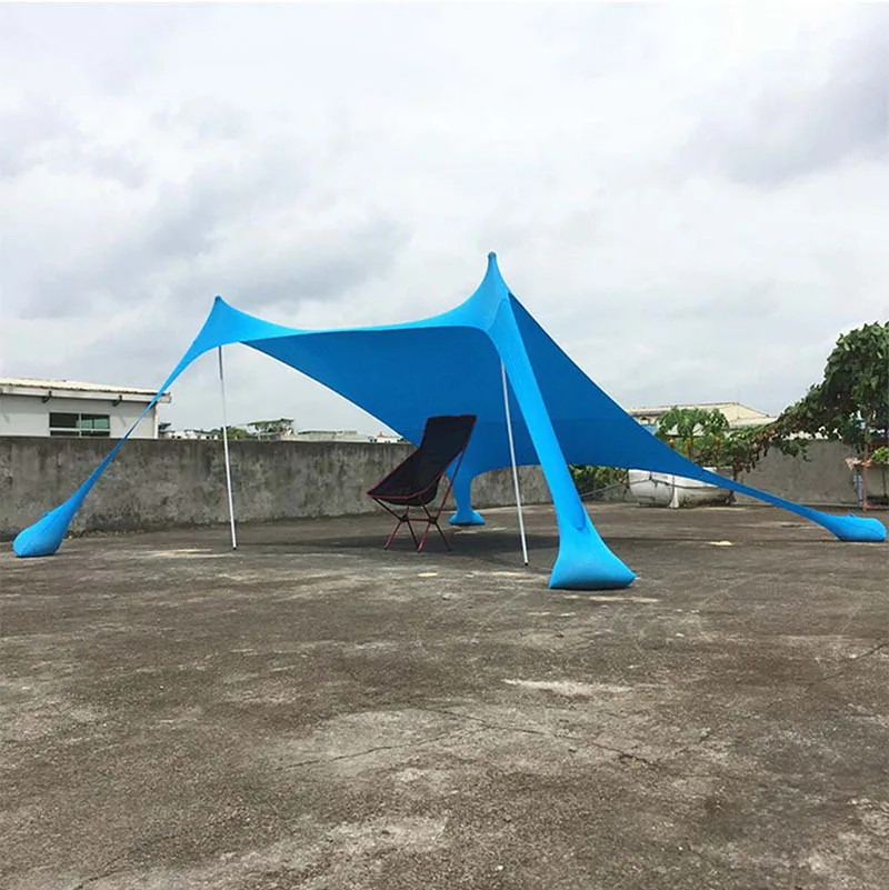 Camping canopy Beach Canopy Awning Sunshade Beach Tent With Sandbag Nylon Fabric Aluminum Poles Sun Shelter