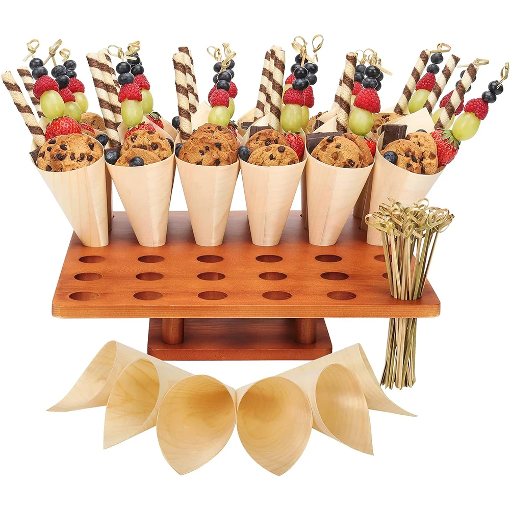 Wooden Ice Cream Cone Holder Stand for Restaurants Catered Events & Parties Food Display Cone Stand Use