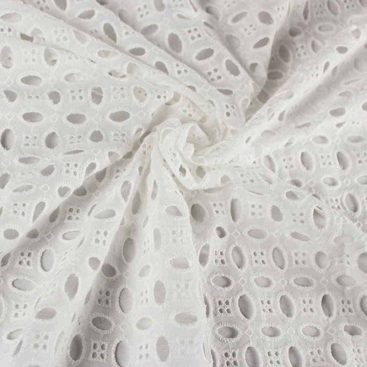 Cheerslife 2020 120Cm Ivory White  100%  Cotton Eyelet Embroidery Embroidered Lace Fabric For Women Dress Clothing Supplier