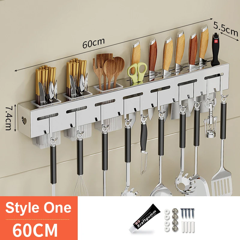 Custom Stainless Steel Wall-mounted  Storage Organizer  Adhesive  Kitchen Knife Spoon Utensils Holder Rack