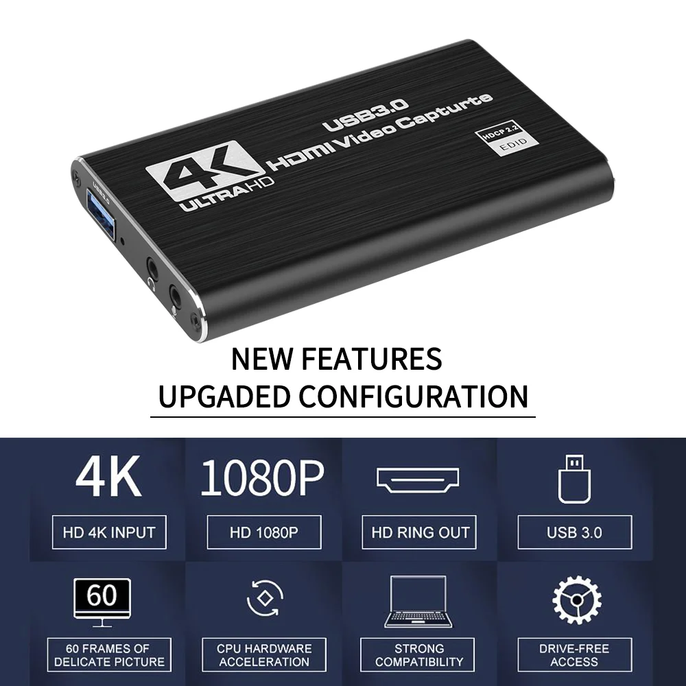 
HDMI to USB 3.0 Video Capture Card 4K@60Hz Input HD Video Grabber Recorder Box 1080P@60FPS Output For OBS Game Live Streaming 
