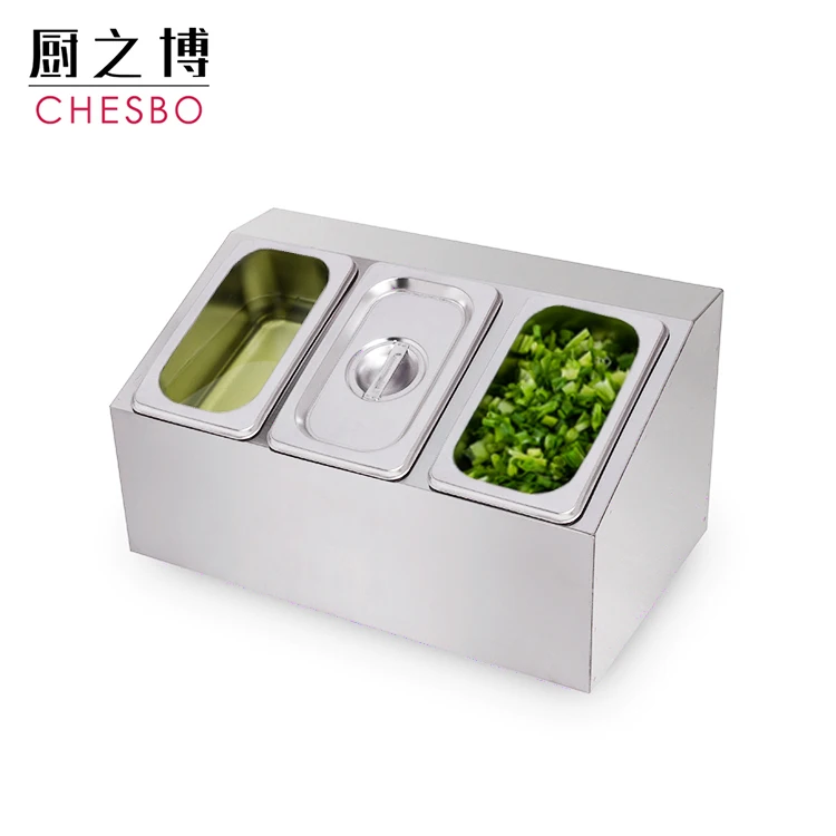 3 Grid Restaurant & Hotel Buffet Equipment Stainless Steel Condiment Holder Food Container Rack Pan Holder