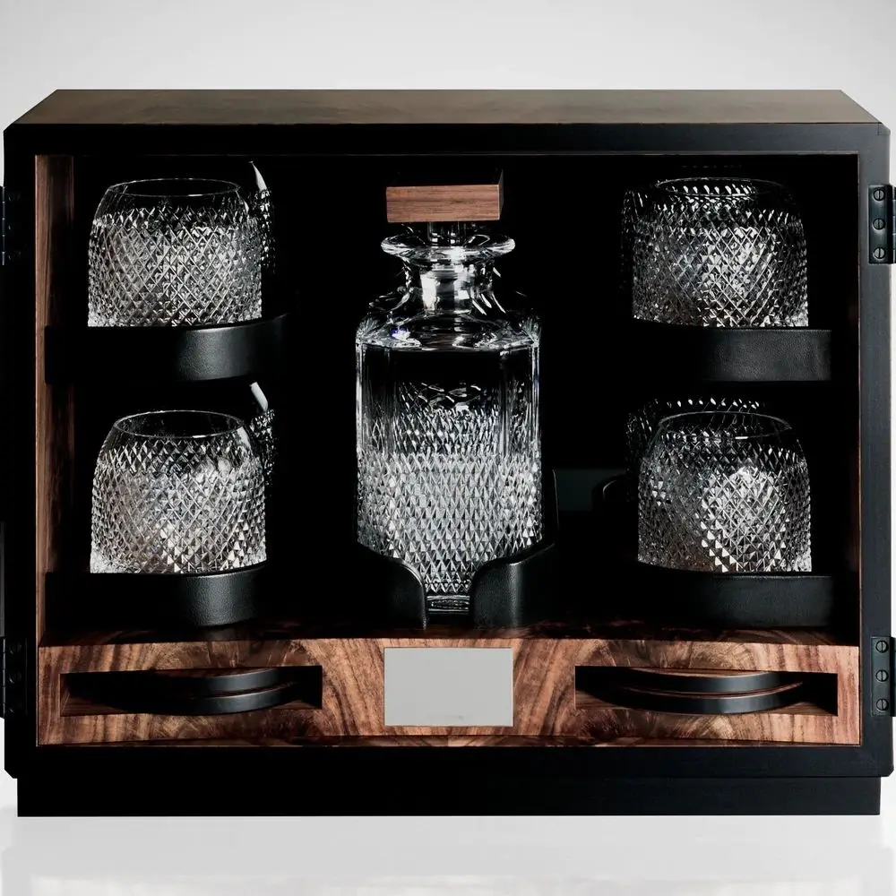High quality Luxury Wood Spirit Wine Box Natural Wooden  glass Wine Glasses Gift Box