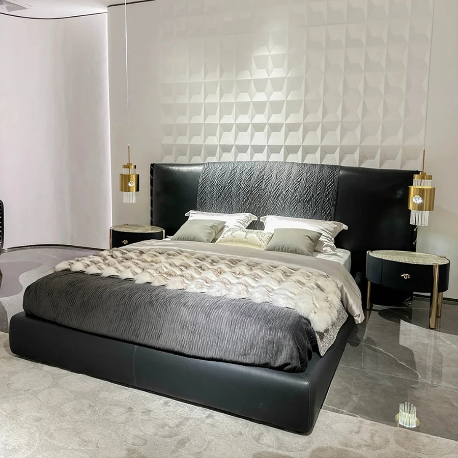 Gainsville King Size Luxury Up-holstered Beds Royal Style Noble Elegant Leather Queen Bed For Villa Apartment