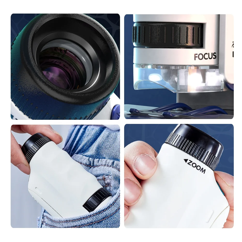 Handheld Digital Microscope STEM Science Toy 60x-120x LED Lightweight Pocket Microscope for kids with Storage Box