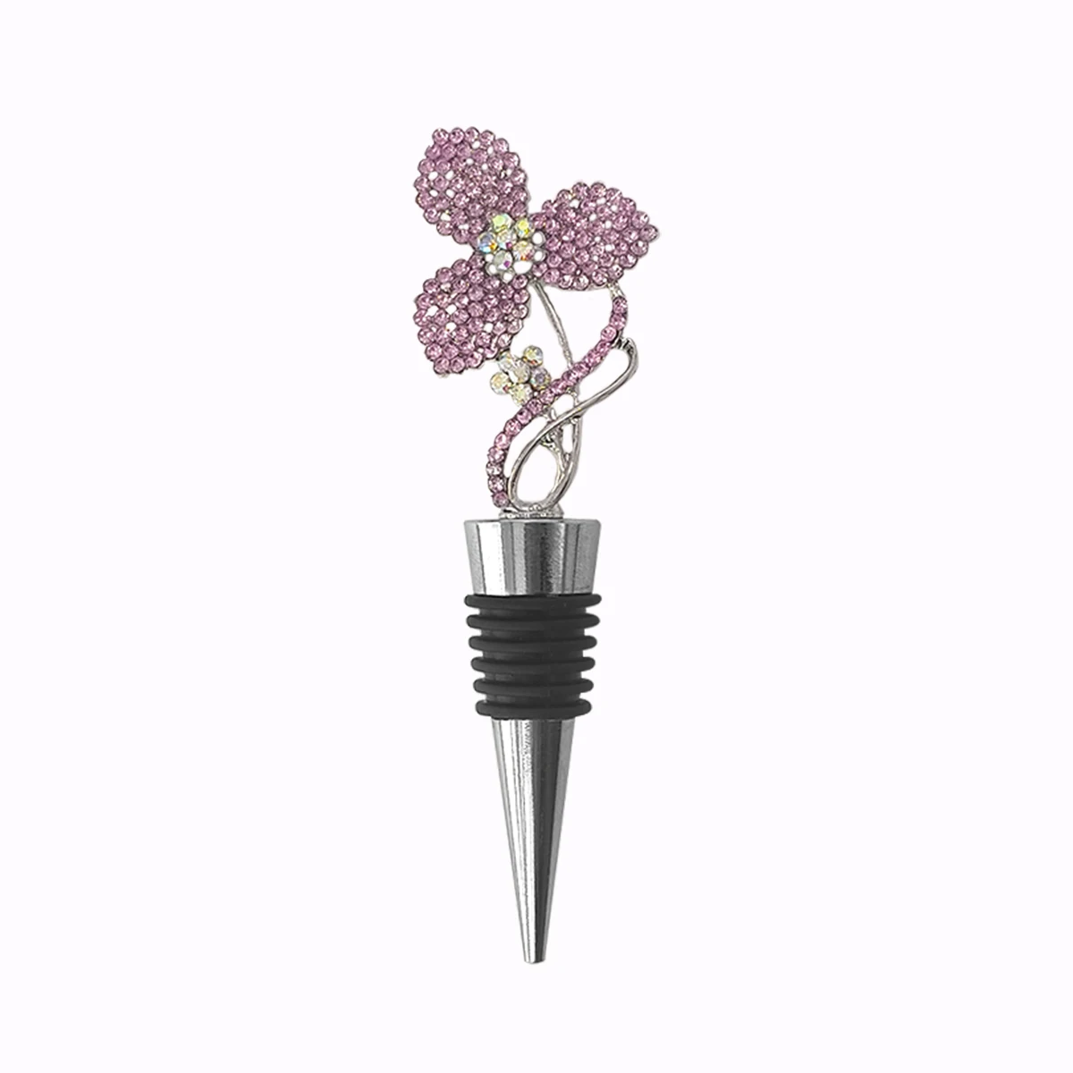 Pink Leaf with Diamonds Custom Vacuum Silicone Wine Bottle Seals Stopper
