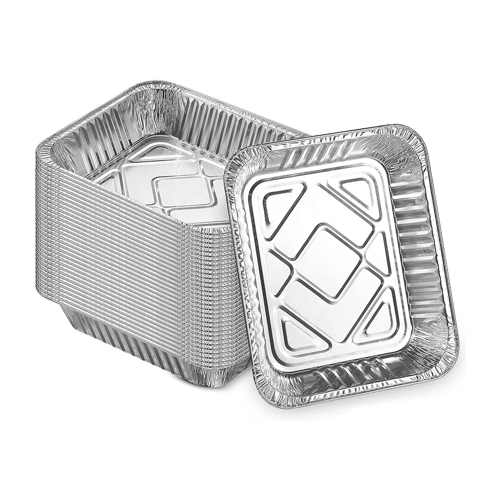 Disposable food fast food packaging aluminum tray oven container custom food grade aluminum foil baking pans with lid