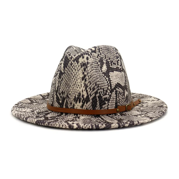 New Fashion Big Brim Jazz Hat Snake Pattern Party Wide Brim Jazz Woolen Fedora Hat