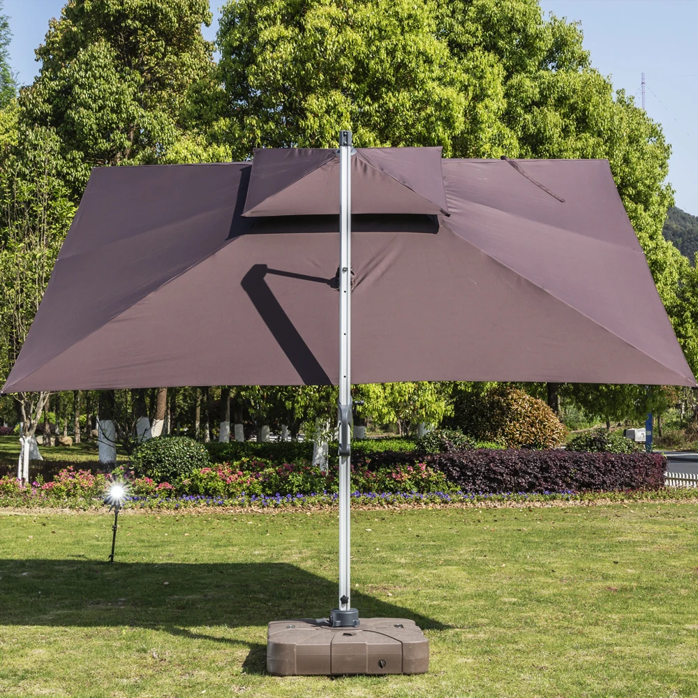 Aluminum Furniture Large Right Cantilever Outdoor Tilting Garden Patio Umbrella With Led Solar Panel