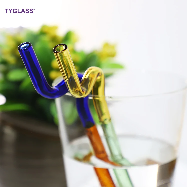 New Style Glass Straws Colored Borosilicate 3.3 Bent Glass Drinking Straws for Cocktails shaker