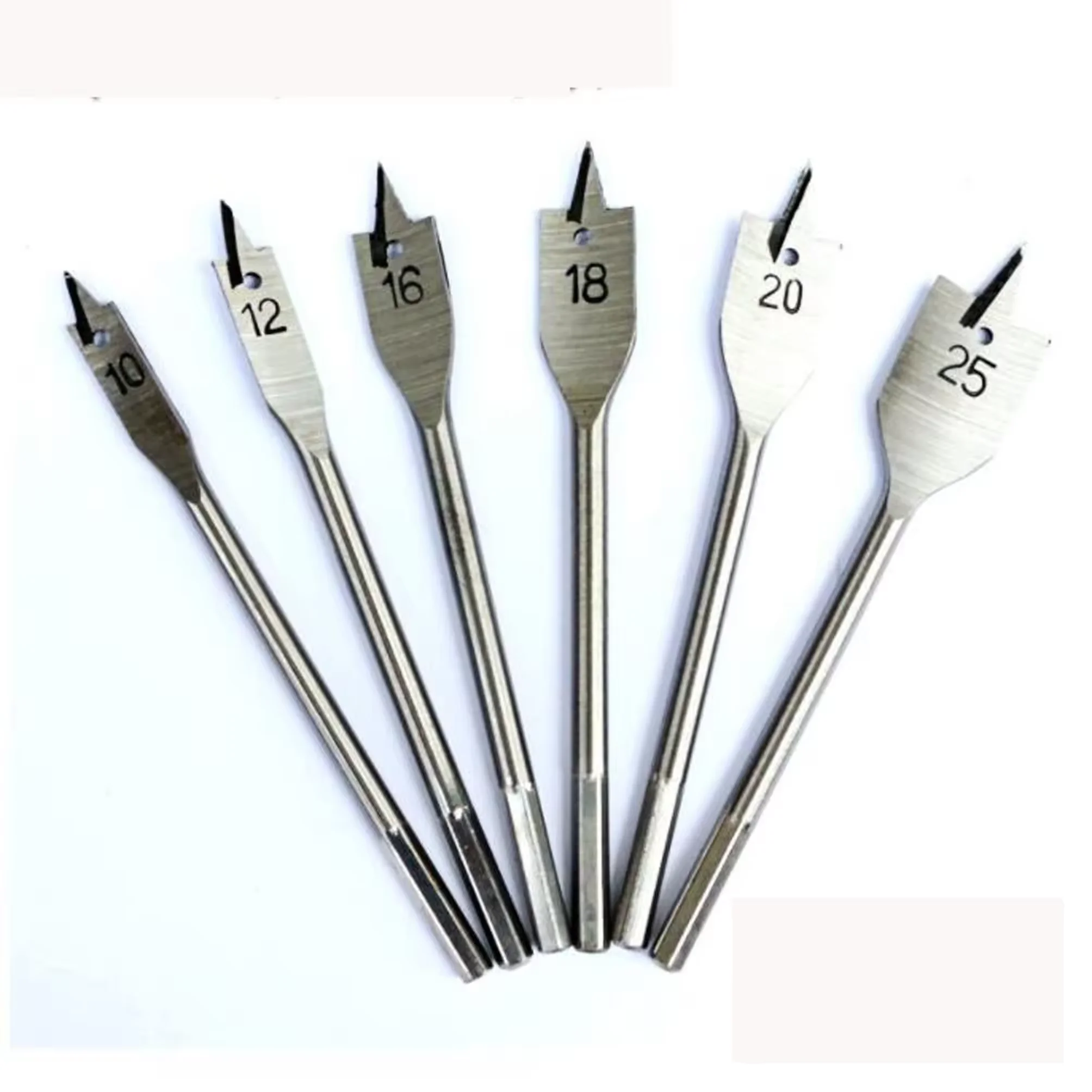 Set of 6 High Carbon Steel Hex Shank Spade Bits Flat Boring & Wood Drill Bit with Tin Coating OEM Customizable