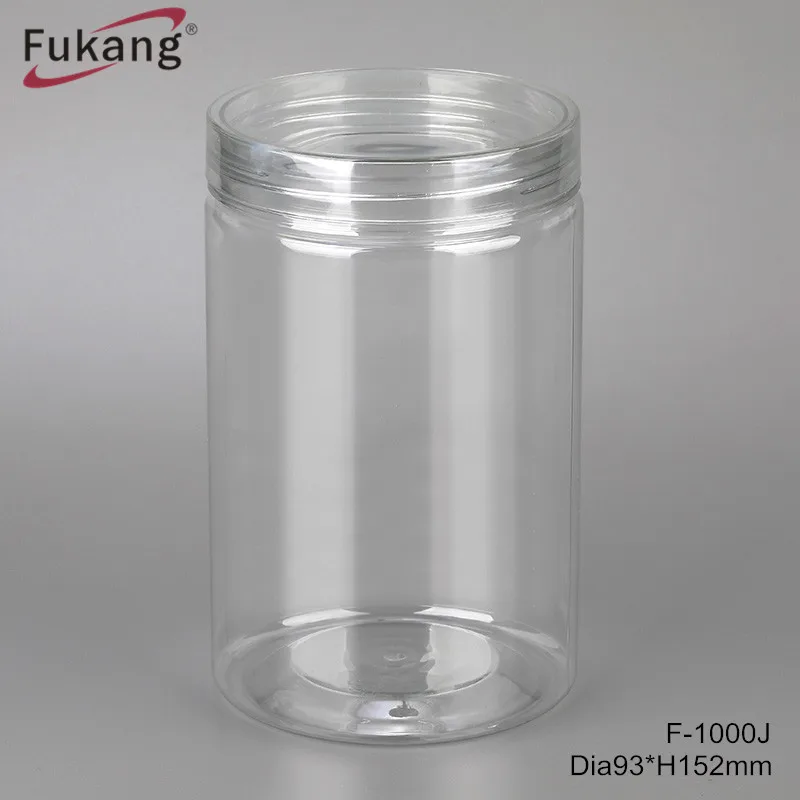 1 liter plastic PET peanut butter round jar packaging and clear plastic peanut butter container with color screw lid