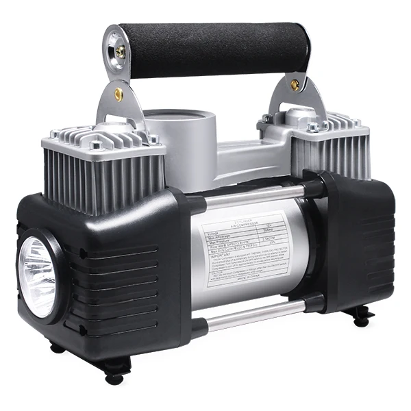 12V High Pressure Double Cylinder Car Tyre Electric Pump Air Compressor With LED Light Portable 150 PSI Metallic Tire Inflators