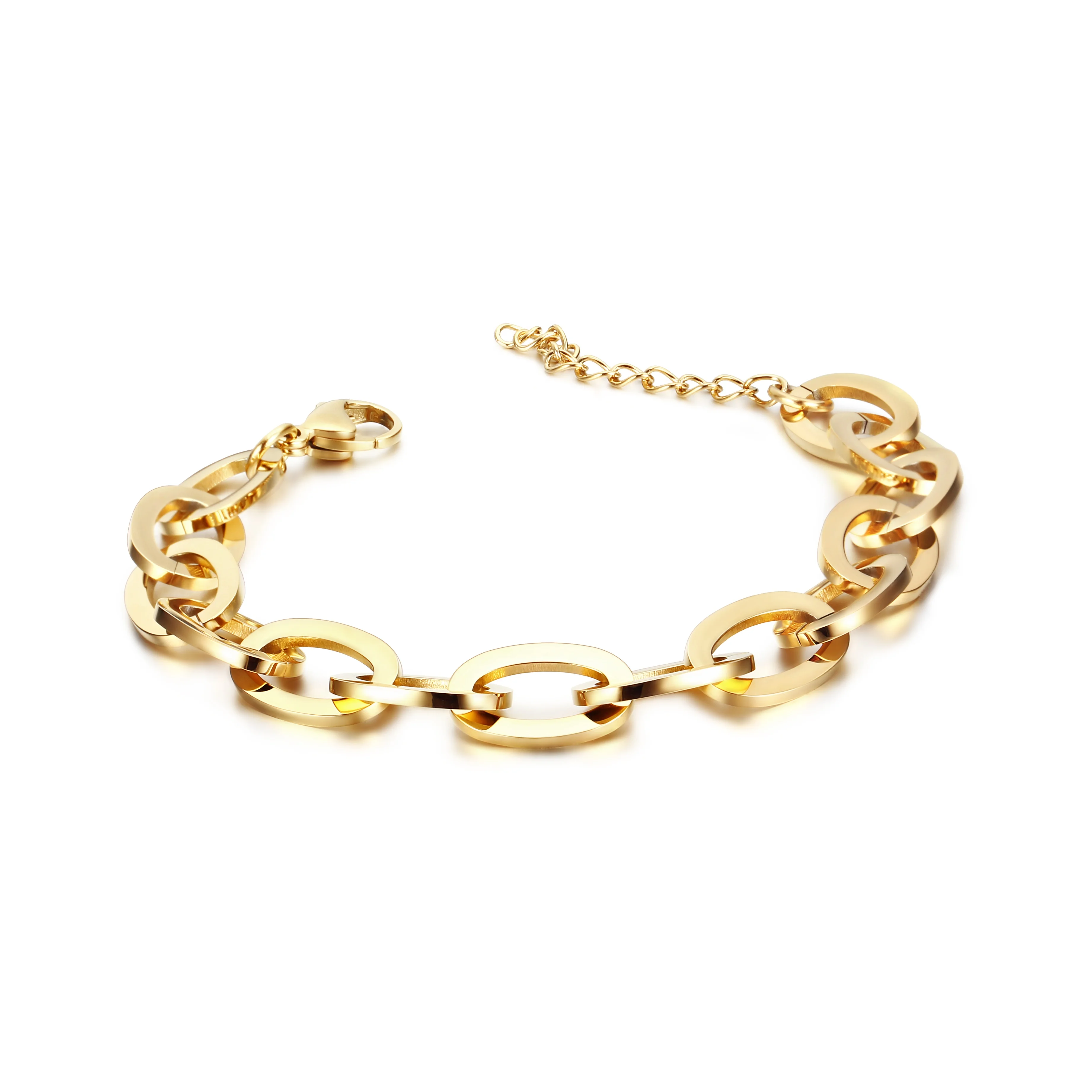 Women Jewelry Stainless Steel Plated Gold Rope Chain Oval Link Chain Bracelet Bangle