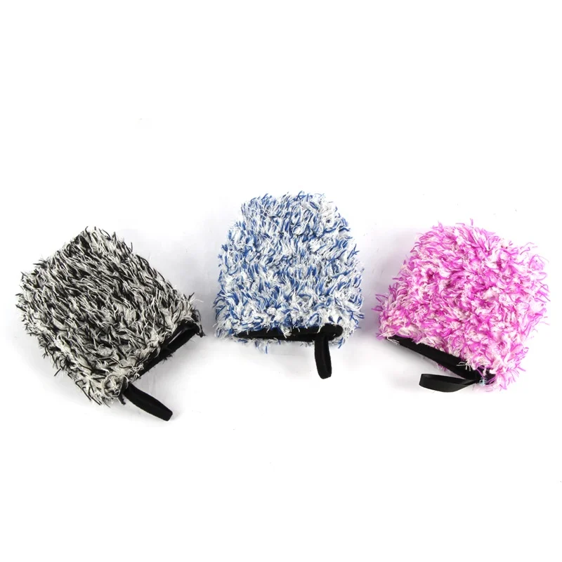 Three colours Car Care Small Microfiber Four Fingers Double Side Car Cleaning Washing Mitt Gloves
