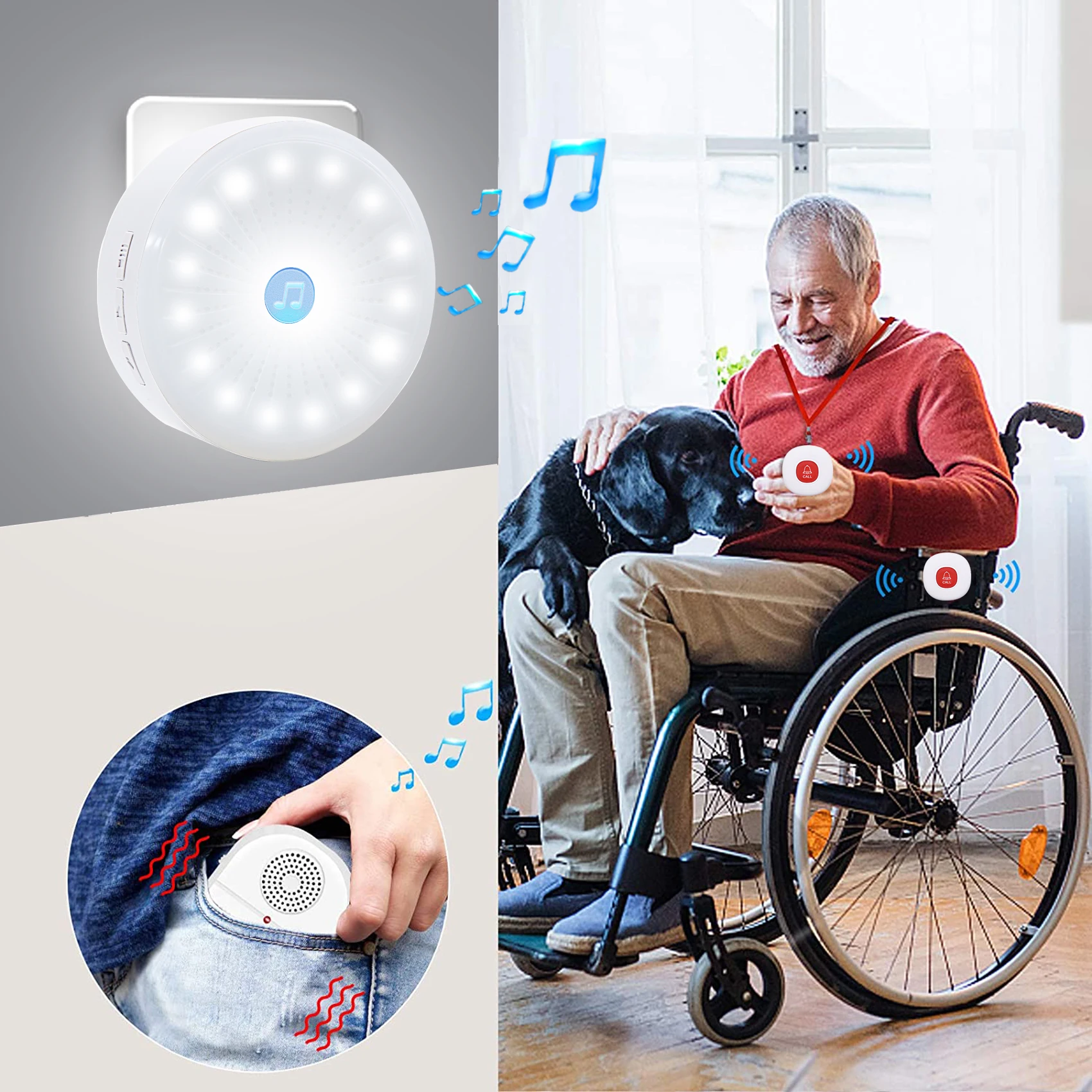 Daytech LP05 3-2 Vibration Pager Call Button Wireless Caregiver Pager for Home/Elderly/Patient Nurse Alert System