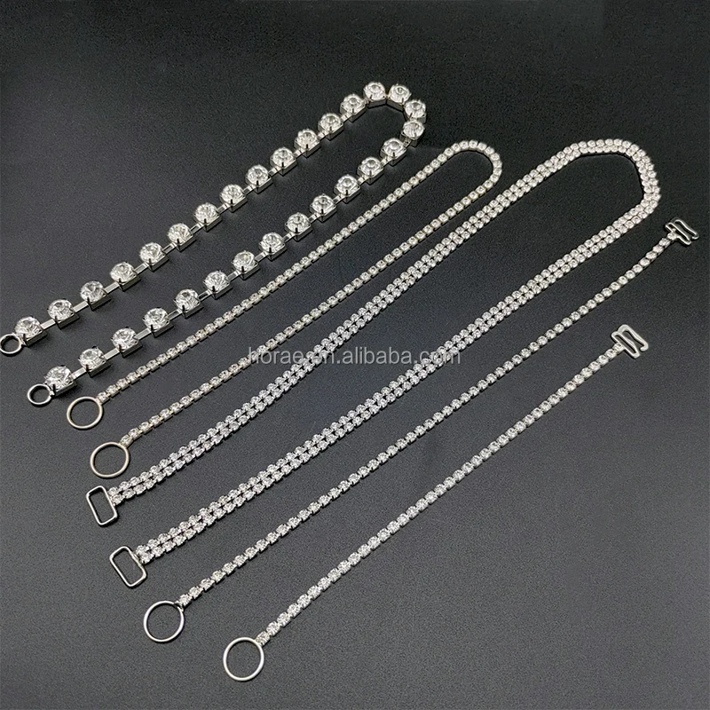 F163 Manufacturer Custom Rhinestones Bikini Connector Clothing Accessory Plating Silver Buckle Chain with Crystal